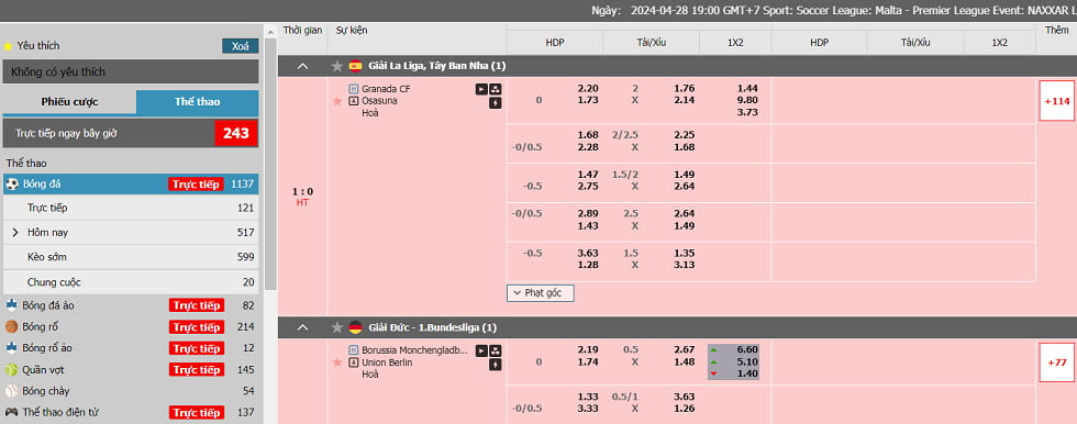 cấp nhiều kèo cược